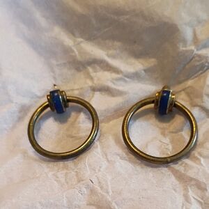 Blue Lapis And Sterling Silver 925 Hoop Drop Earrings Vintage